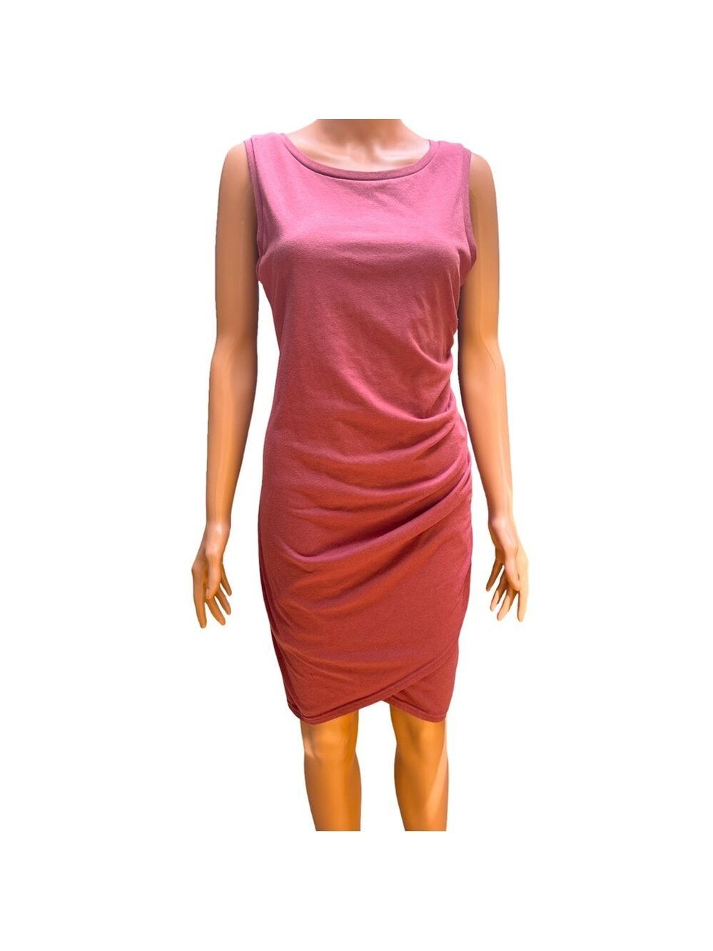 Leith Elegant Rose Pink Ruched Sleeveless Dress Large